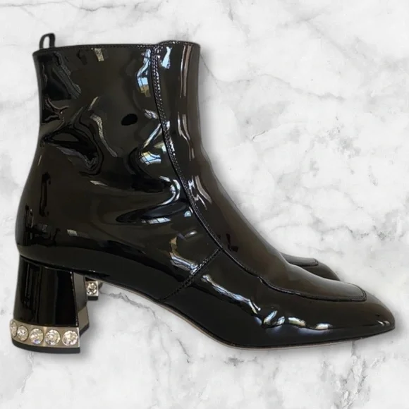 Miu Miu Black Patent Leather 65 Ankle Boots Size 38